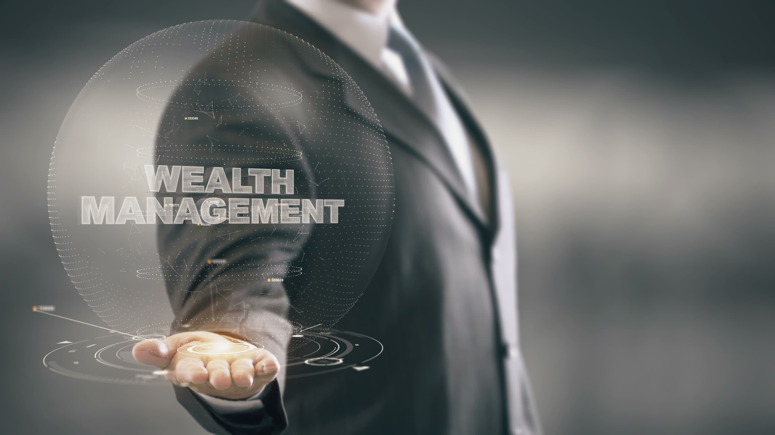 Wealth Management Businessman Holding in Hand New technologies